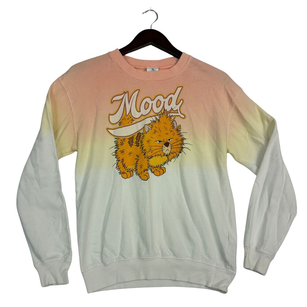 Disney Disneyland Mood Grumpy Cat Women’s XS Ombre Crewneck Sweatshirt Peach